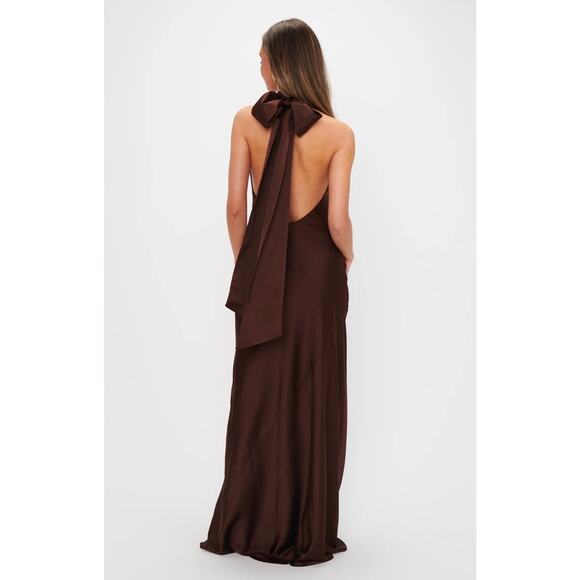 Show Me Your MuMu Lisa Maxi Dress Chocolate Satin Luxe Size Small - Picture 4 of 10